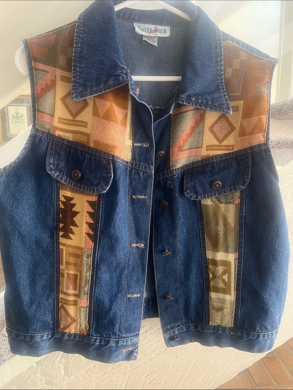Vintage denim and fabric Western vest Xl